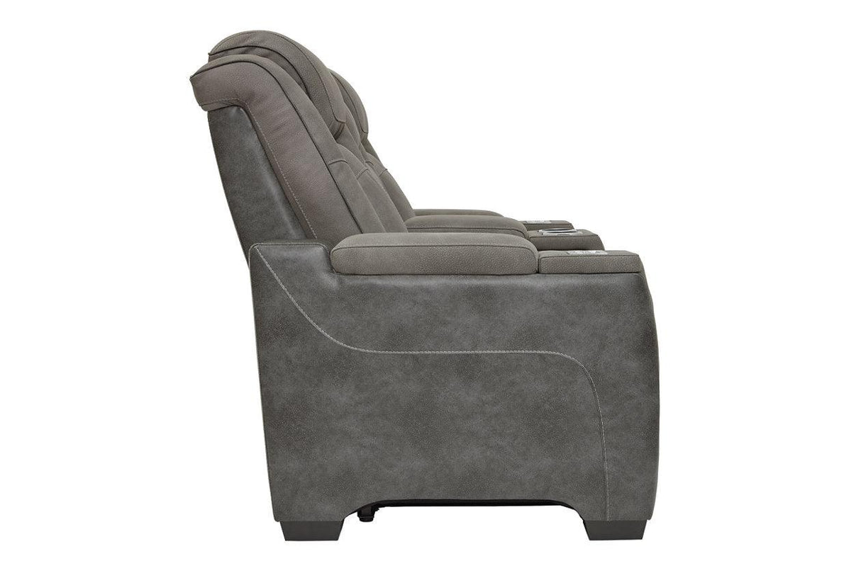 Next-Gen DuraPella Slate Dual Power Reclining Loveseat with Console by Ashley at Eve Furniture