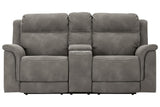 Next-Gen DuraPella Slate Dual Power Reclining Loveseat with Console by Ashley at Eve Furniture