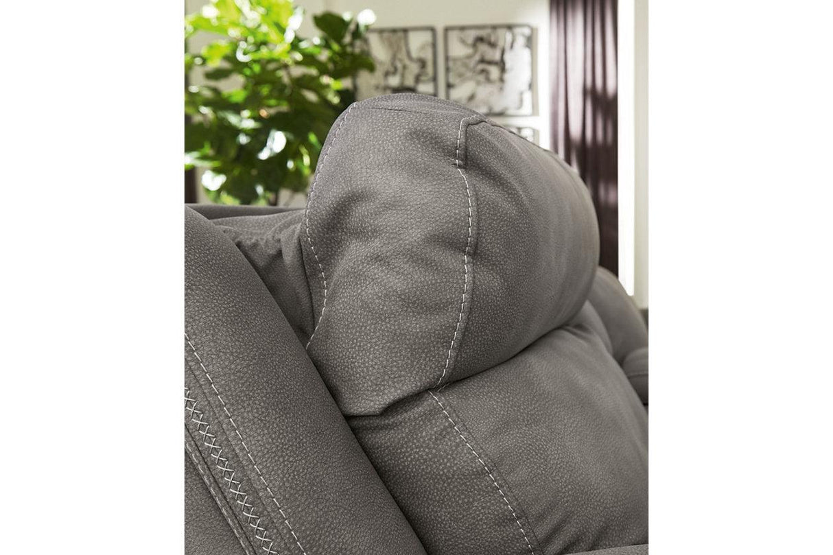 Next-Gen DuraPella Slate Dual Power Reclining Loveseat with Console by Ashley at Eve Furniture