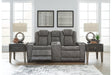 Next-Gen DuraPella Slate Dual Power Reclining Loveseat with Console by Ashley at Eve Furniture