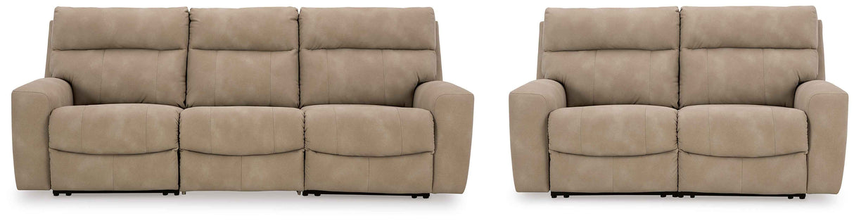 Next-Gen Sand DuraPella Power Reclining Sofa & Loveseat by Ashley at Eve Furniture