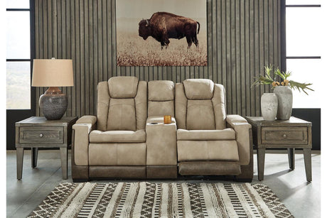 Next-Gen DuraPella Sand Dual Power Reclining Loveseat with Console by Ashley at Eve Furniture