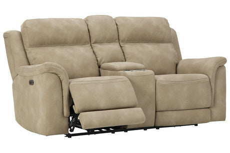 Next-Gen DuraPella Sand Power Reclining Loveseat with Console by Ashley at Eve Furniture