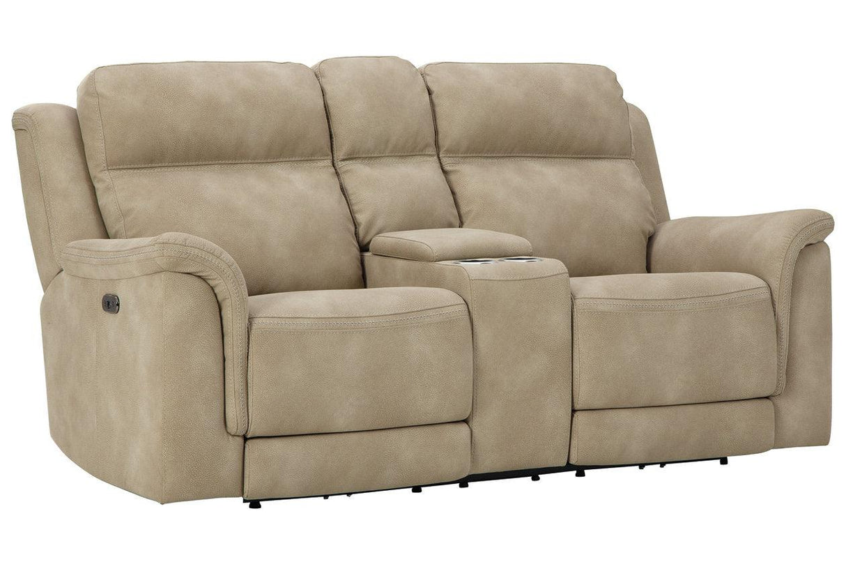 Next-Gen DuraPella Sand Power Reclining Loveseat with Console by Ashley at Eve Furniture