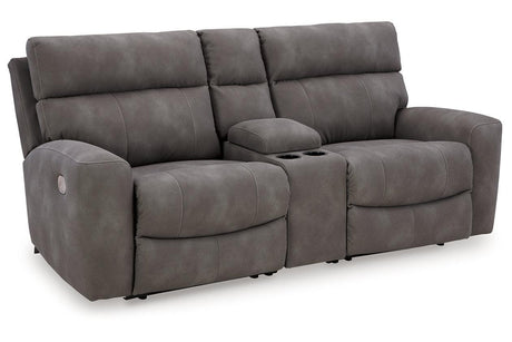 Next-Gen DuraPella Slate 3-Piece Power Reclining Sectional Loveseat with Console by Ashley at Eve Furniture