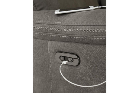 Next-Gen DuraPella Slate Dual Power Reclining Loveseat with Console by Ashley at Eve Furniture