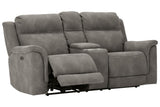 Next-Gen DuraPella Slate Dual Power Reclining Loveseat with Console by Ashley at Eve Furniture