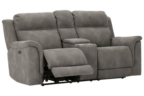 Next-Gen DuraPella Slate Dual Power Reclining Loveseat with Console by Ashley at Eve Furniture