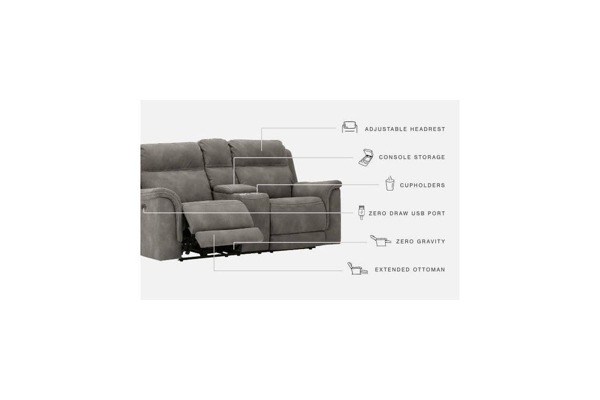 Next-Gen DuraPella Slate Dual Power Reclining Loveseat with Console by Ashley at Eve Furniture