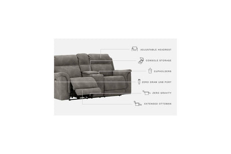 Next-Gen DuraPella Slate Dual Power Reclining Loveseat with Console by Ashley at Eve Furniture