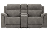 Next-Gen DuraPella Slate Dual Power Reclining Loveseat with Console by Ashley at Eve Furniture