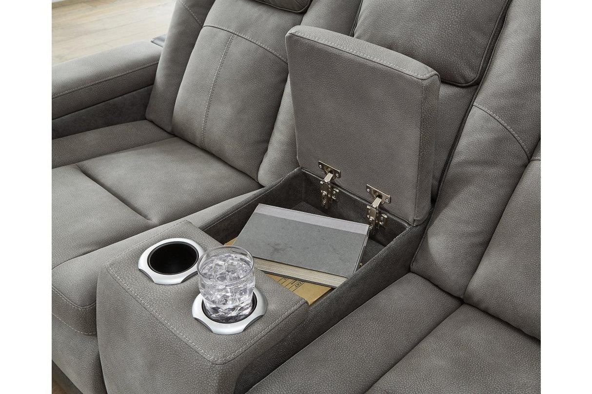 Next-Gen DuraPella Slate Dual Power Reclining Loveseat with Console by Ashley at Eve Furniture