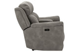Next-Gen DuraPella Slate Dual Power Reclining Loveseat with Console by Ashley at Eve Furniture