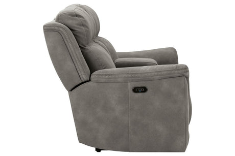 Next-Gen DuraPella Slate Dual Power Reclining Loveseat with Console by Ashley at Eve Furniture