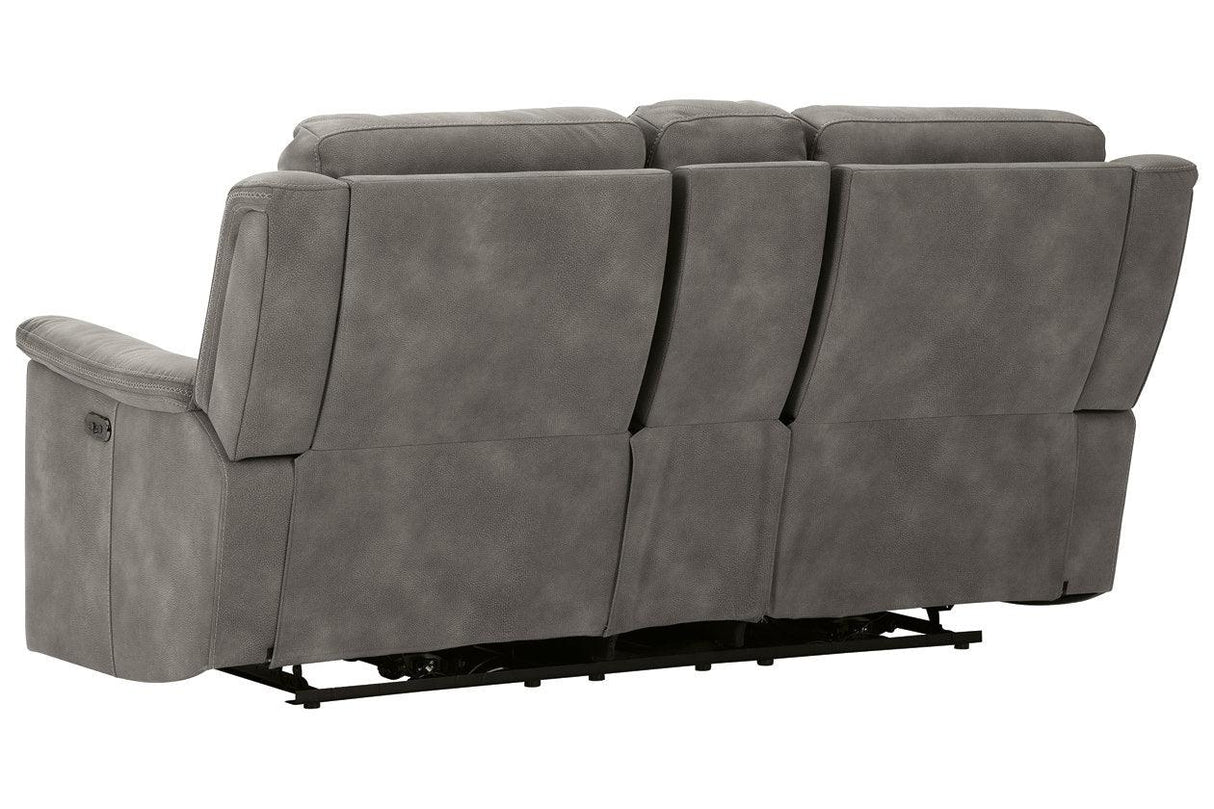 Next-Gen DuraPella Slate Dual Power Reclining Loveseat with Console by Ashley at Eve Furniture