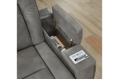 Next-Gen DuraPella Slate Dual Power Reclining Loveseat with Console by Ashley at Eve Furniture