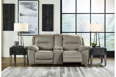 Next-Gen Gaucho Putty Manual Reclining Loveseat with Console by Ashley at Eve Furniture