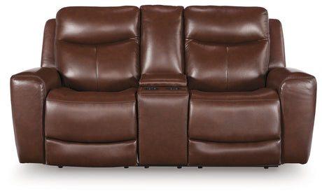 Next Move Mahogany Power Reclining Loveseat with Console by Ashley at Eve Furniture