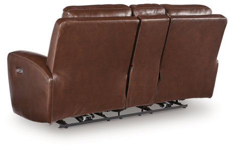 Next Move Mahogany Power Reclining Loveseat with Console by Ashley at Eve Furniture