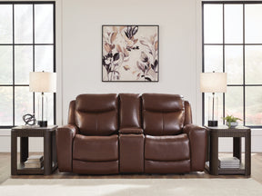 Next Move Mahogany Power Reclining Loveseat with Console by Ashley at Eve Furniture