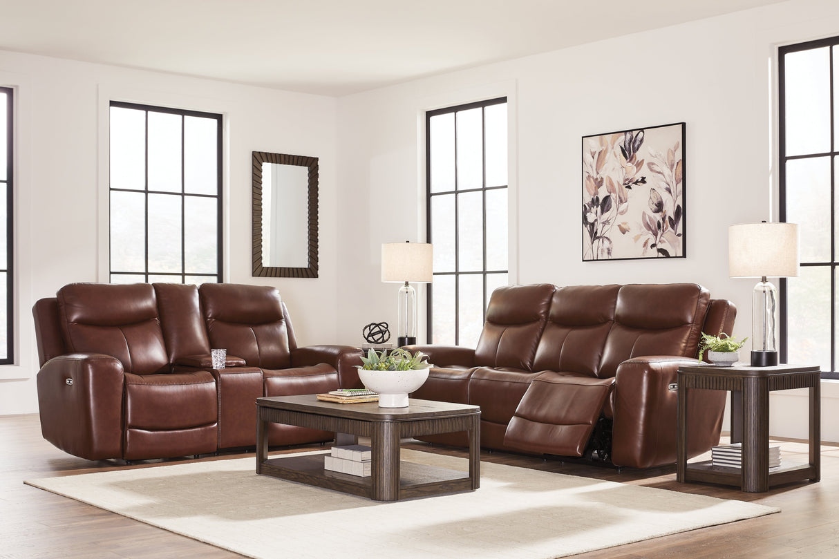 Next Move Mahogany Power Reclining Sofa and Loveseat by Ashley at Eve Furniture