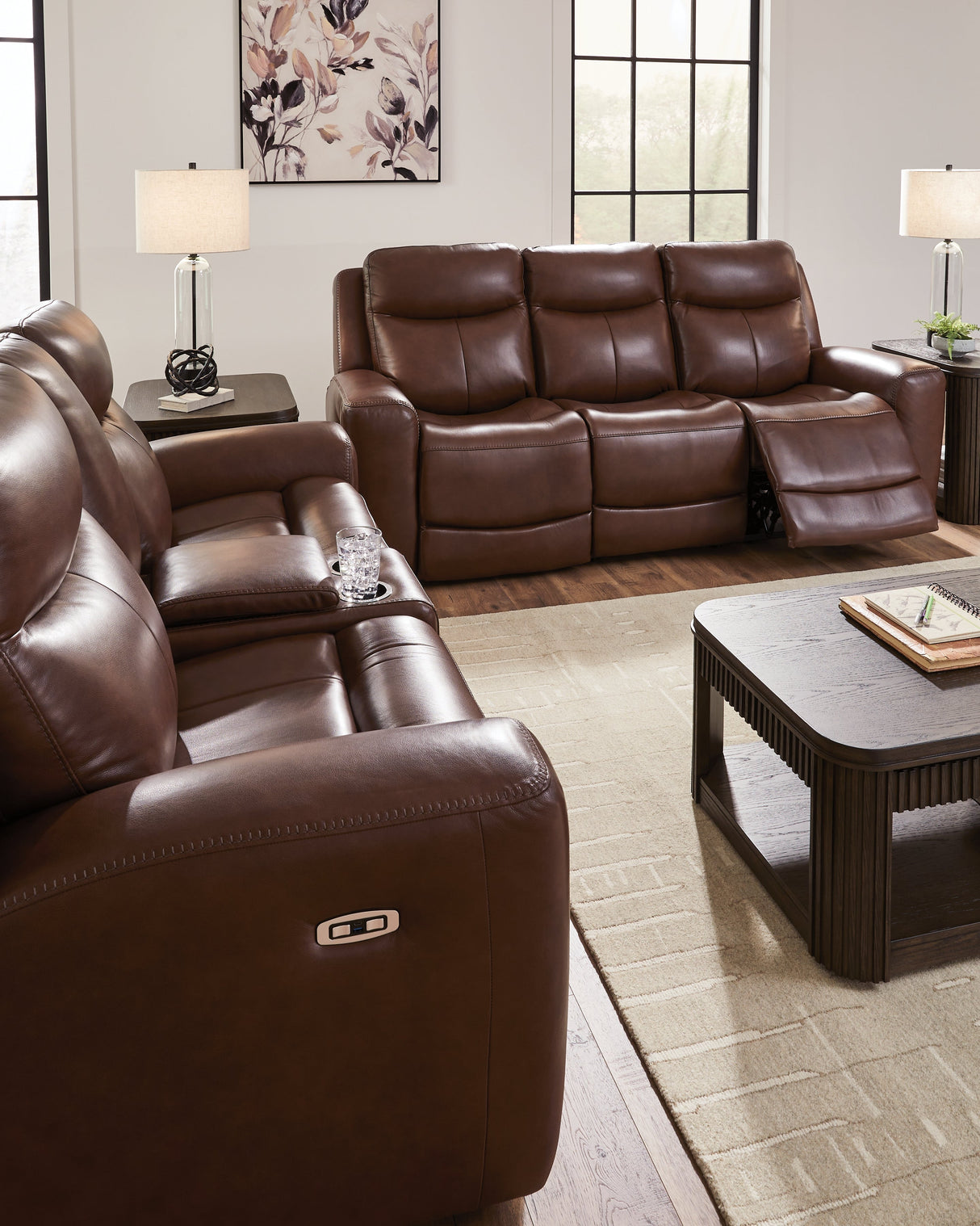 Next Move Mahogany Power Reclining Sofa and Loveseat by Ashley at Eve Furniture