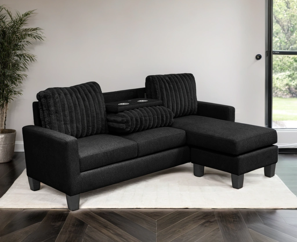Neymar Black Reversible Sectional by Happy Homes at Eve Furniture