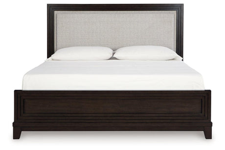 Neymorton Dark Grayish Brown California King Upholstered Panel Bed by Ashley at Eve Furniture