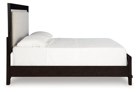 Neymorton Dark Grayish Brown California King Upholstered Panel Bed by Ashley at Eve Furniture