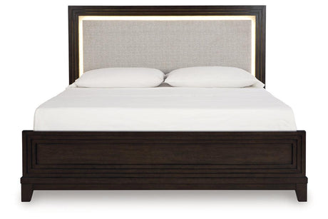Neymorton Dark Grayish Brown California King Upholstered Panel Bed by Ashley at Eve Furniture