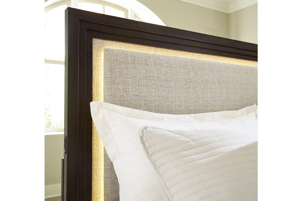 Neymorton Dark Grayish Brown California King Upholstered Panel Bed by Ashley at Eve Furniture