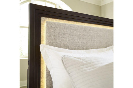 Neymorton Dark Grayish Brown California King Upholstered Panel Bed by Ashley at Eve Furniture