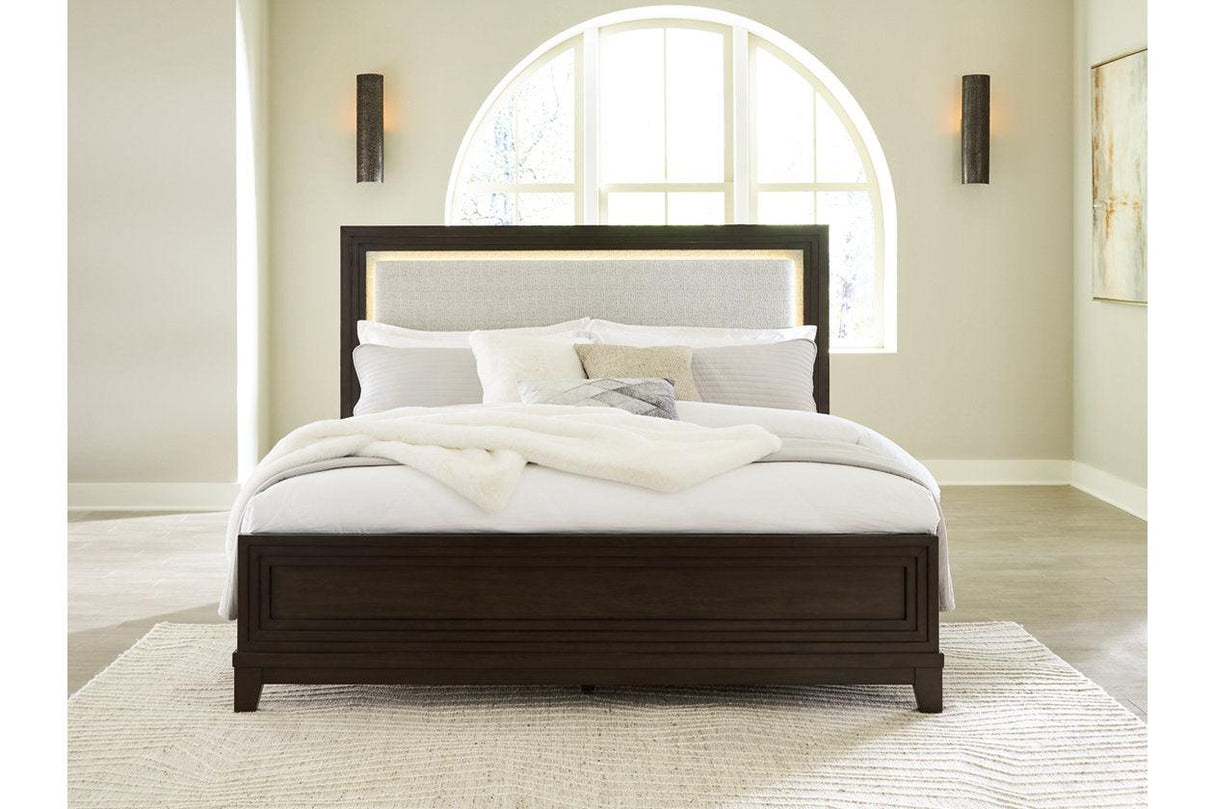 Neymorton Dark Grayish Brown King Upholstered Panel Bed by Ashley at Eve Furniture