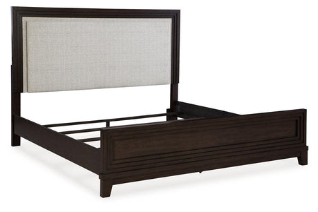 Neymorton Dark Grayish Brown Queen Upholstered Panel Bed by Ashley at Eve Furniture