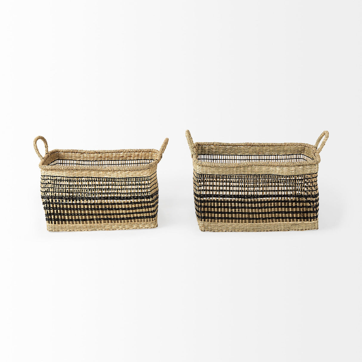 Nia (Set of 2) Light Brown Seagrass Rectangular Basket with Handles by Mercana at Eve Furniture