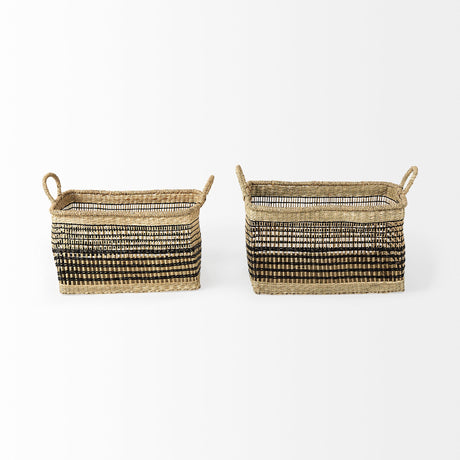 Nia (Set of 2) Light Brown Seagrass Rectangular Basket with Handles by Mercana at Eve Furniture