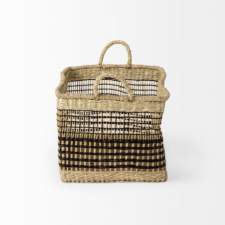 Nia (Set of 2) Light Brown Seagrass Rectangular Basket with Handles by Mercana at Eve Furniture