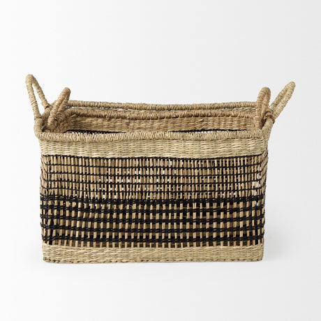 Nia (Set of 2) Light Brown Seagrass Rectangular Basket with Handles by Mercana at Eve Furniture