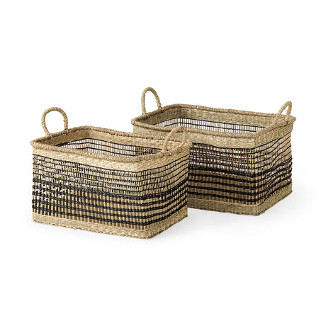 Nia (Set of 2) Light Brown Seagrass Rectangular Basket with Handles by Mercana at Eve Furniture