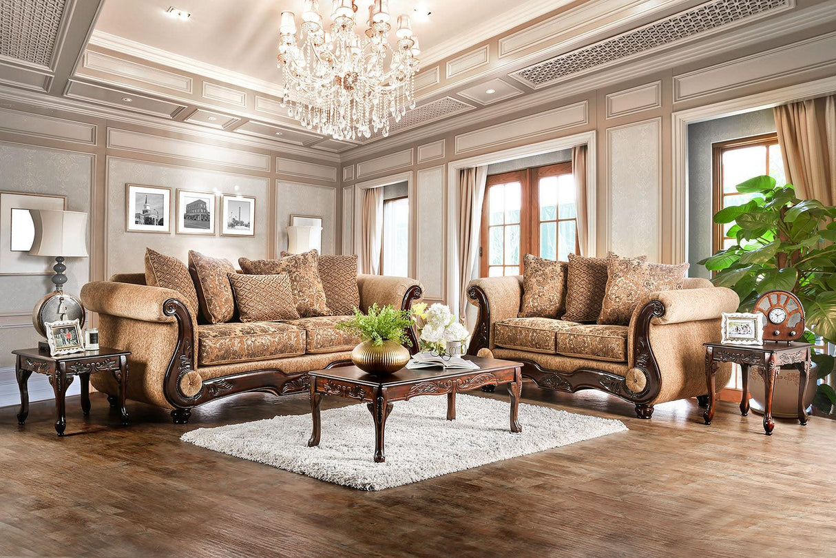 Nicanor Tan/Gold Sofa by Furniture of America at Eve Furniture