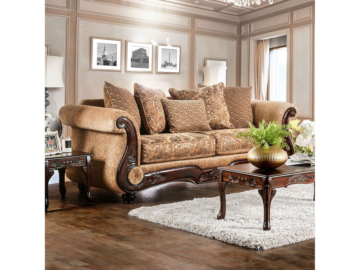 Nicanor Tan/Gold Sofa & Loveseat by Furniture of America at Eve Furniture