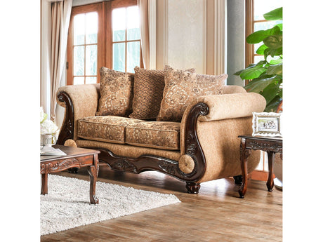 Nicanor Tan/Gold Sofa & Loveseat by Furniture of America at Eve Furniture