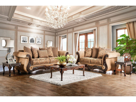 Nicanor Tan/Gold Sofa & Loveseat by Furniture of America at Eve Furniture