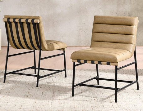 Nicco 20″ Side Chair, Sand Vegan Leather Fabric by Steve Silver at Eve Furniture