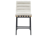 Nicco 24-inch Eggshell Polyester Fabric Counter Stool with Black Iron Base by Steve Silver at Eve Furniture