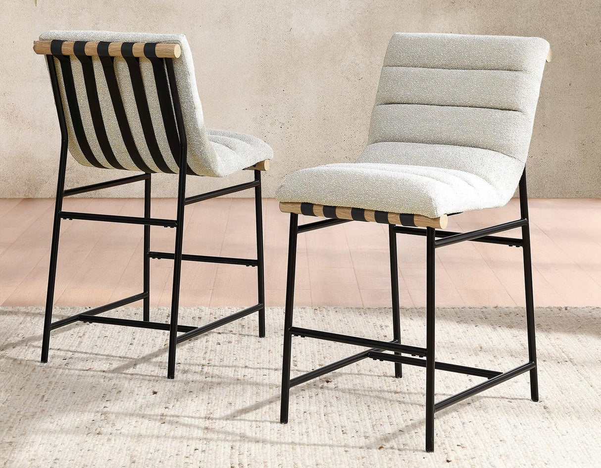 Nicco 24-inch Eggshell Polyester Fabric Counter Stool with Black Iron Base by Steve Silver at Eve Furniture