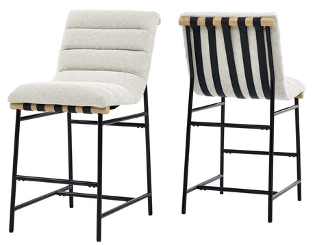 Nicco 24-inch Eggshell Polyester Fabric Counter Stool with Black Iron Base by Steve Silver at Eve Furniture