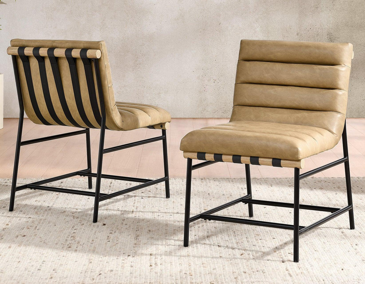 Nicco 20″ Side Chair, Sand Vegan Leather Fabric by Steve Silver at Eve Furniture