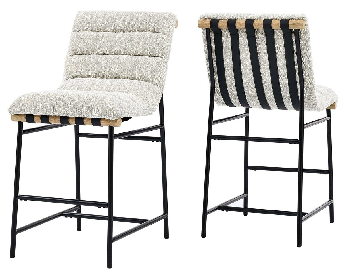 Nicco 24-inch Eggshell Polyester Fabric Counter Stool with Black Iron Base by Steve Silver at Eve Furniture