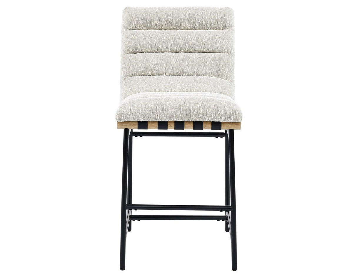 Nicco 24-inch Eggshell Polyester Fabric Counter Stool with Black Iron Base by Steve Silver at Eve Furniture